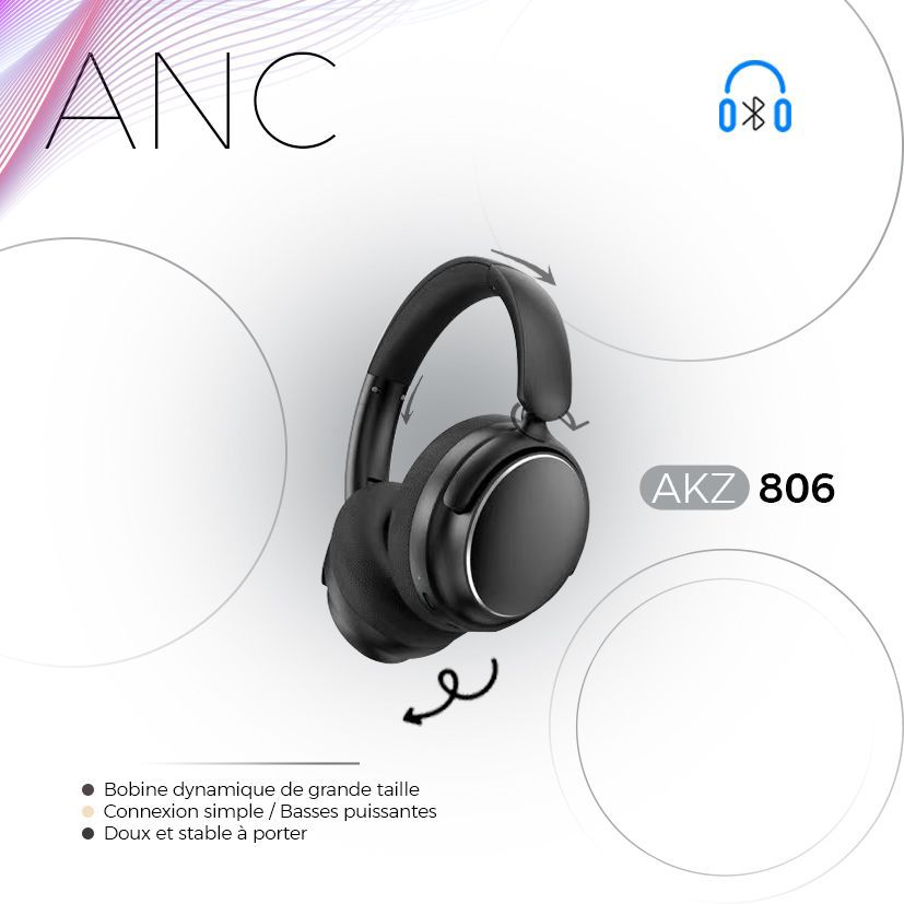 Casque Bluetooth AKZ 806 Retro Style (ANC) – Image 9